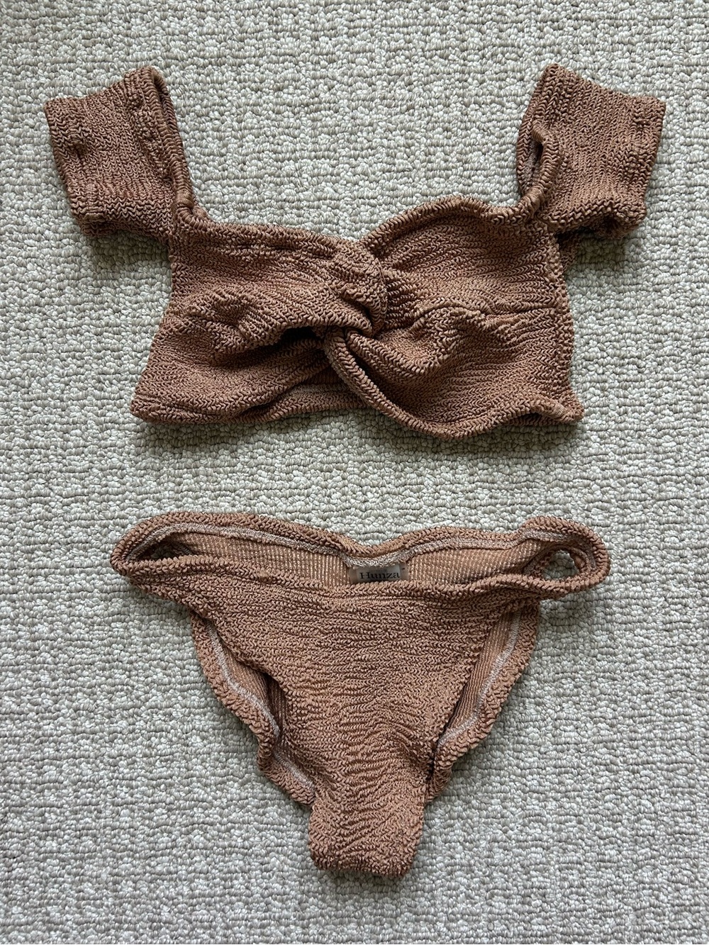 Hunza G Brown Textured Twist Bikini Set